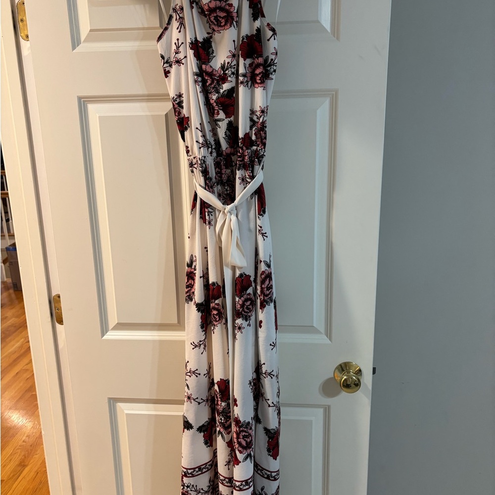 Easel Burgundy Floral Maxi Jumpsuit